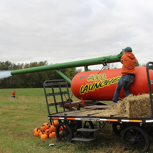 Watch pumpkins smash as we launch them out of our Pumpkin Cannon at our fall pumpkin patch.